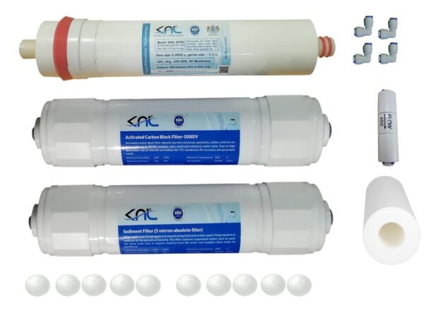 KNL NF80 (Nano Filtration) RO Service kit NF Membrane 100 GPD, Sediment, Activated pre Carbon, Spun Filter, fr 450 & antiscalant Balls Inline Candle/Filter Set for ro (Reverse Osmosis) Water Purifier